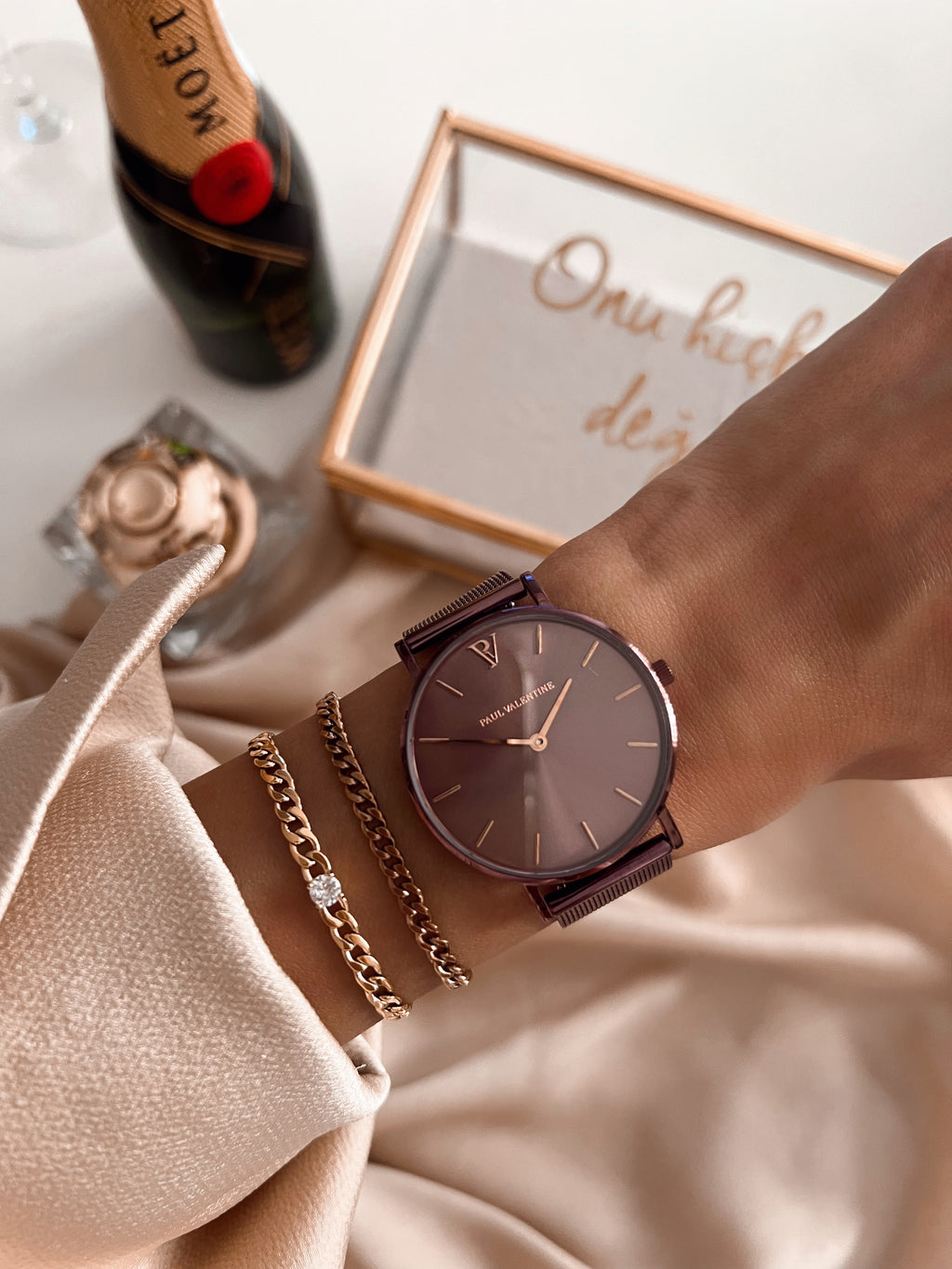 Duppau Armbanduhr Uhr Mesh Armband Silber Uhr Mesh Coffee Mesh