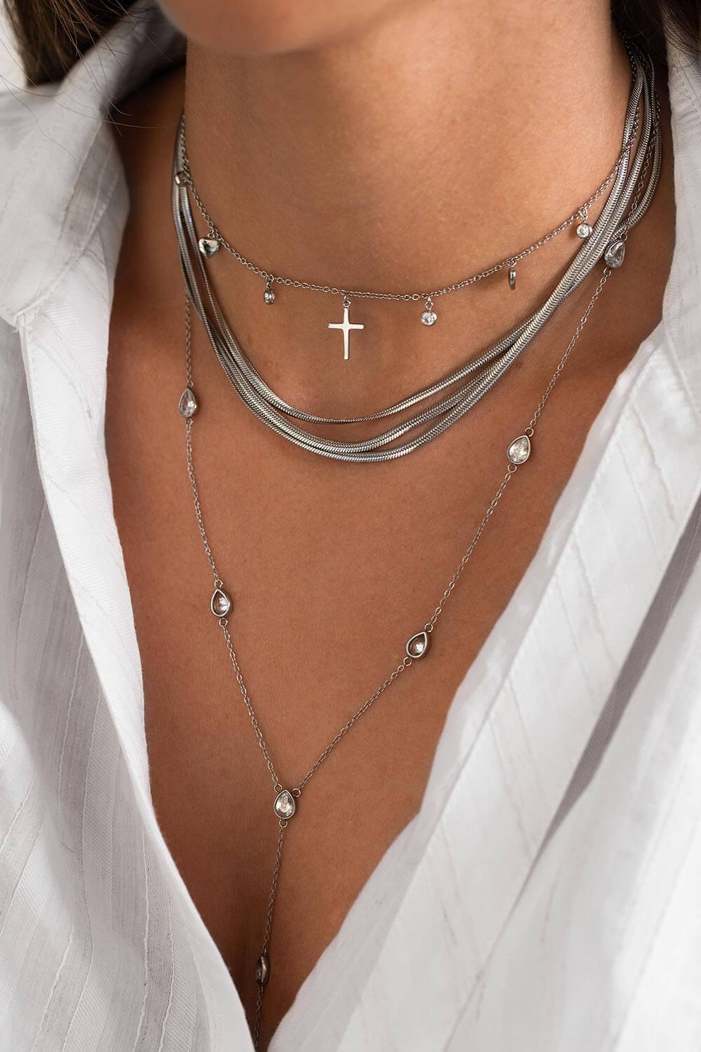 Sleek Multi Layer Necklace Silver
