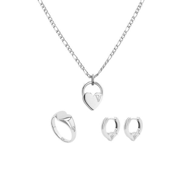 Heart Soul Signet Ring Set Silver