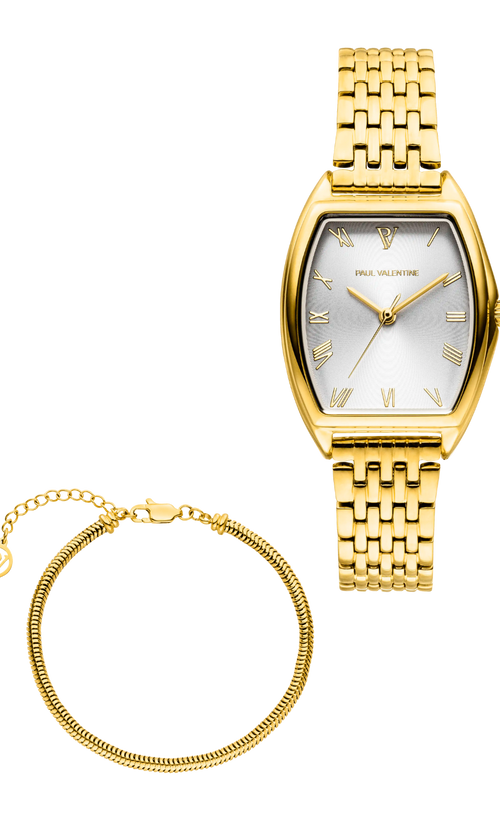 Paul Valentine Avenue Watch & Bracelet Set Gold